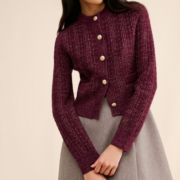 French Connection Metallic Tweed Knit Cardigan - Picture 2 of 6